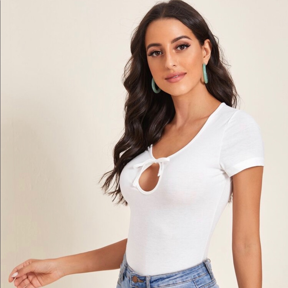 White tee with tie front